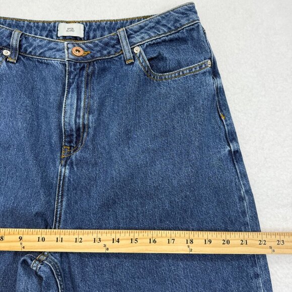 River Island Alexa Crop Super Wide Leg Jeans Midwash Blue Retro Size 14 US 10 - Picture 10 of 12